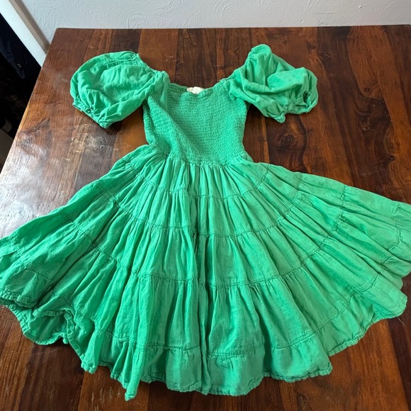 Altar'd State Dresses & Skirts - Altar'd State Green Smocked Puff Sleeve Tiered Cotton Mini Dress XS HF235047